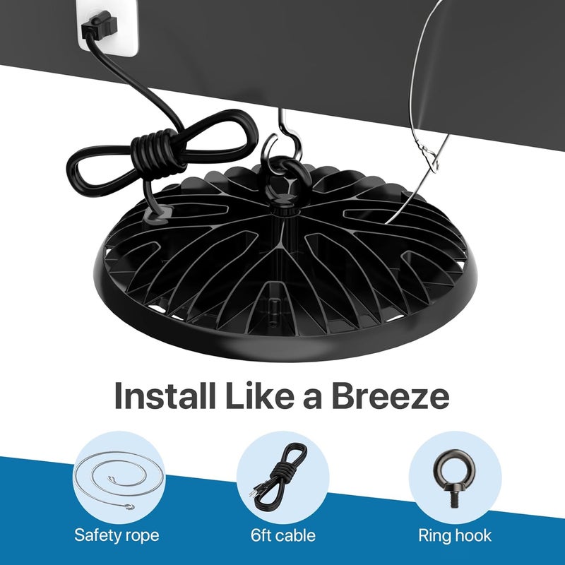 Hyperlite High Bay LED Lights: 2-Pack 250W UFO LED Light with Plug & Play Plug - 5000K IP65 Waterproof Shatterproof Lighting Fixture - Image 3